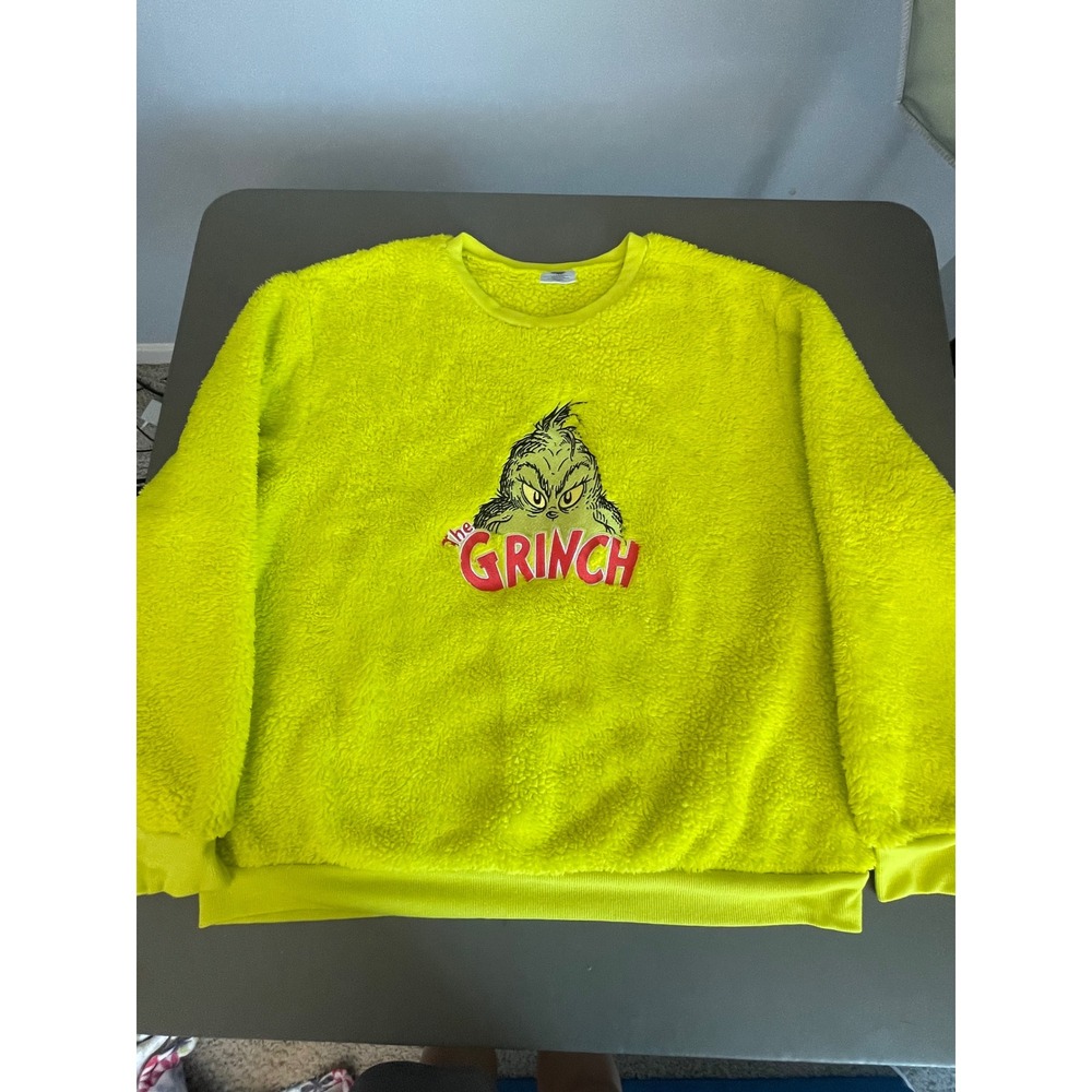 Dr Seuss The Grinch Neon Green Sherpa Fleece Sweatshirt Pullover 3X